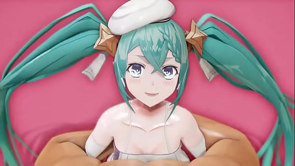 Hatsune Miku lässt seinen Schwanz an ihren Schenkeln reiben